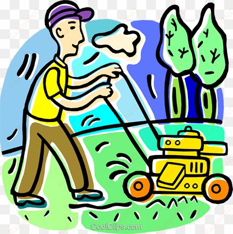cortar a grama livre de direitos vetores clip art ilustração - cutting the lawn
