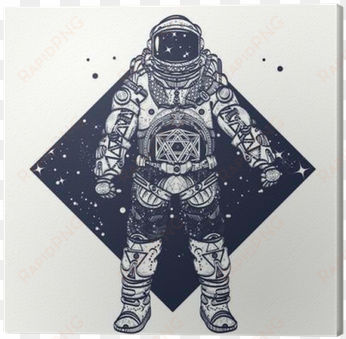 cosmonaut in deep space triangular style canvas print - tattoo triangular