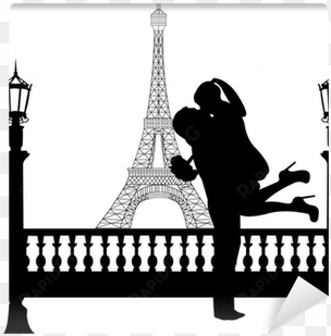 couple in love with flowers in front of eiffel tower - silhouette of couple kissing in paris