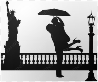 couple in love with umbrella in new york silhouette - couple silhouette nyc png