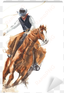 cowboy riding a horse ride calf roping watercolor painting - cowboy riding horse painting