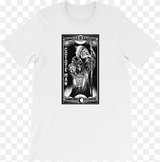 coyote man tarot card unisex t-shirt - t shirt mobile legends black and white