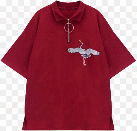 crane embroidery red tshirt v=1527361690 - red aesthetic shirt png