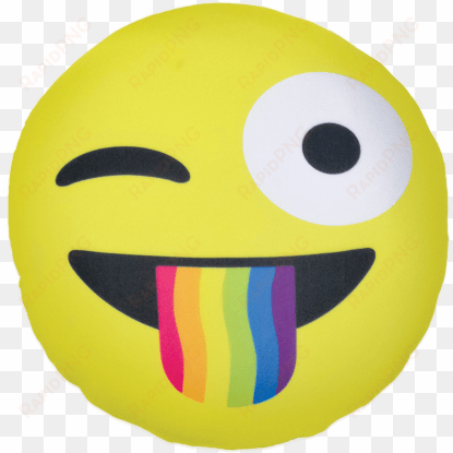 crazy face emoji microbead pillow - rainbow tongue emoji