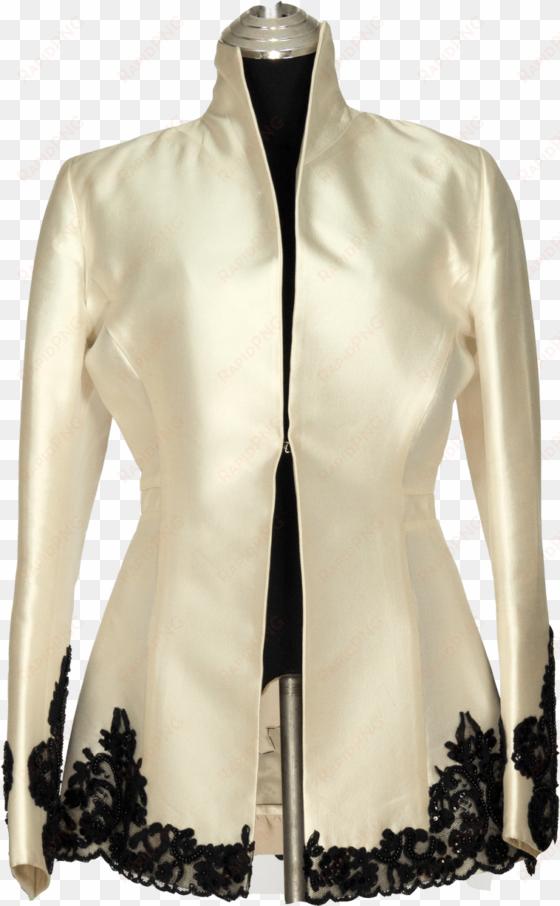 cream silk jacket black lace trim - lace