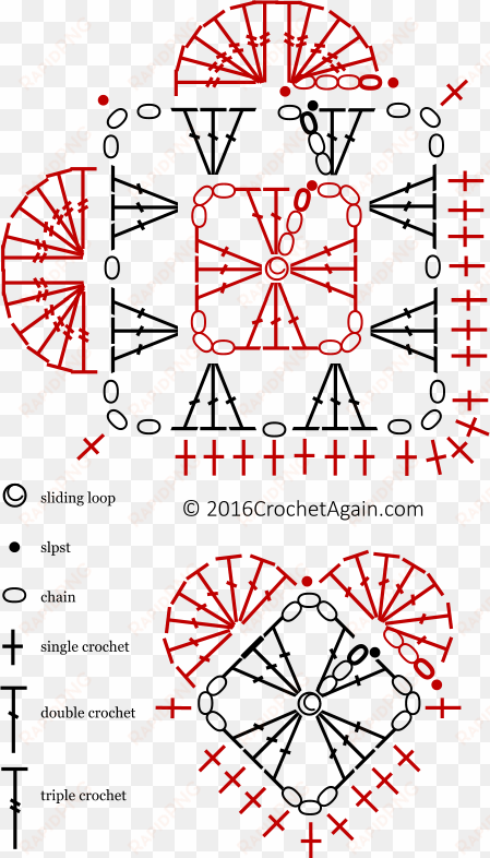 crochet granny heart diagram - granny square heart pattern