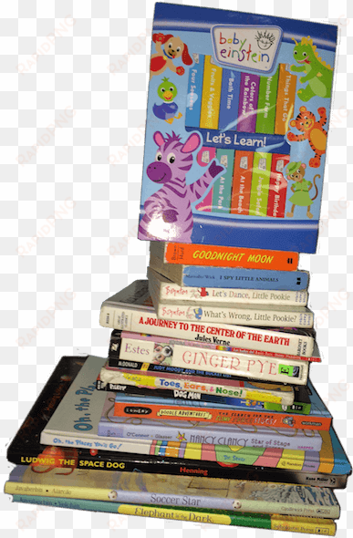 cropped stack of kids books - baby einstein my first library [book]