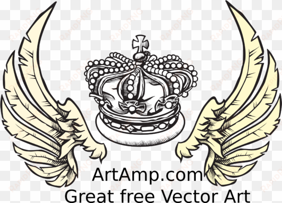 Crown And Wings Herolday Elements Black And White Download - Crown Vector transparent png image