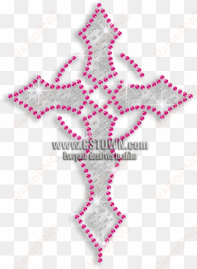 crystal & pink cross iron-on rhinestud rhinestone transfer - cross