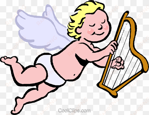 cupid playing a harp royalty free vector clip art illustration - angels with harp cartoon