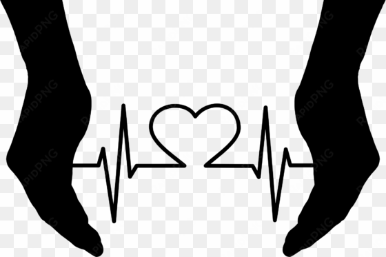 cupped hand silhouette clipart - heart ekg black and white