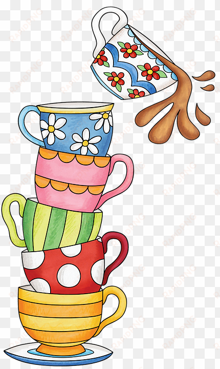 cups, tea, watercolor, spill, cute, stack, colorful - stacked tea cups clipart