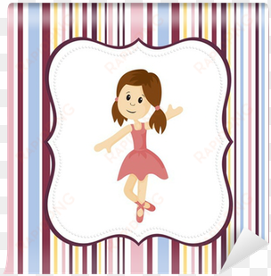 cute ballerina girl with label frame on a stripey background - illustration