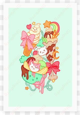 cute cat sundae kawaii ice cream poster human - kawaii ice cream cat