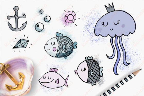 cute digital watercolor mermaid clipart collection - watercolor painting