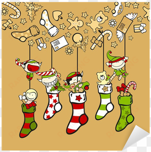 cute elves with christmas stockings sticker • pixers® - cute elves with christmas stockings large mug