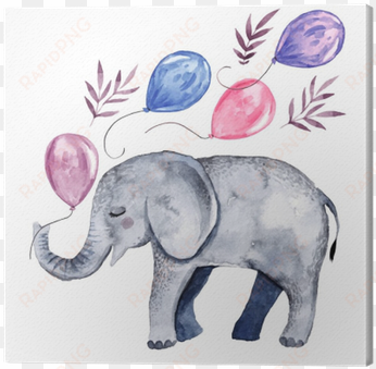 cute illustration with baby elephant and balloons canvas - ilustracion animales acuarela