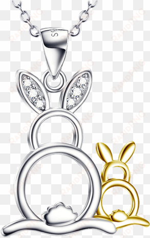 Cute Mother And Baby Rabbit Necklace 925 Sterling Silver transparent png image
