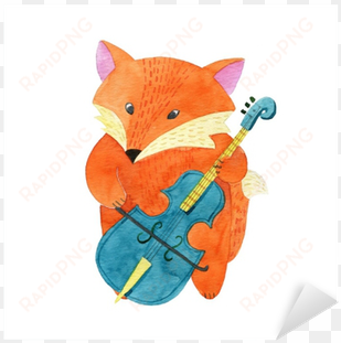 cute watercolor fox playing the cello sticker • pixers® - cute cello