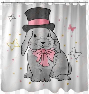 cute watercolor rabbit boy with bow and hat - curtain