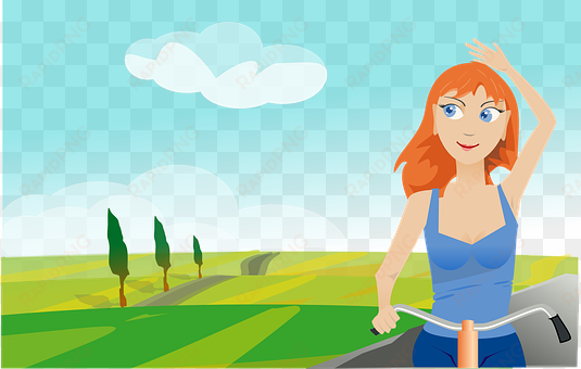 Cycling Girl Landscape Spring Woman Sports - Girl Cartoon Landscape transparent png image