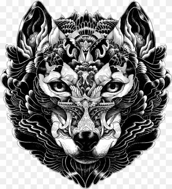 dark-color ornamented wolf muzzle tattoo design - iain macarthur wolf