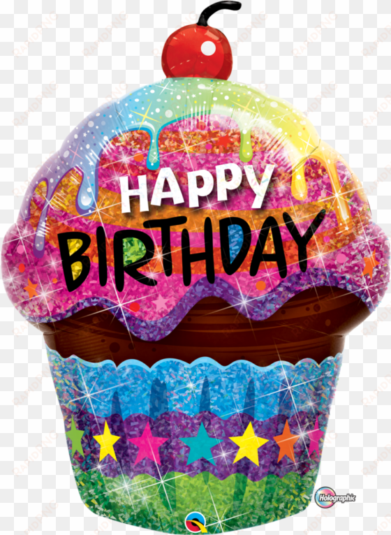 dazzling holographic birthday cupcake balloon - happy birthday cupcake foil mylar balloon