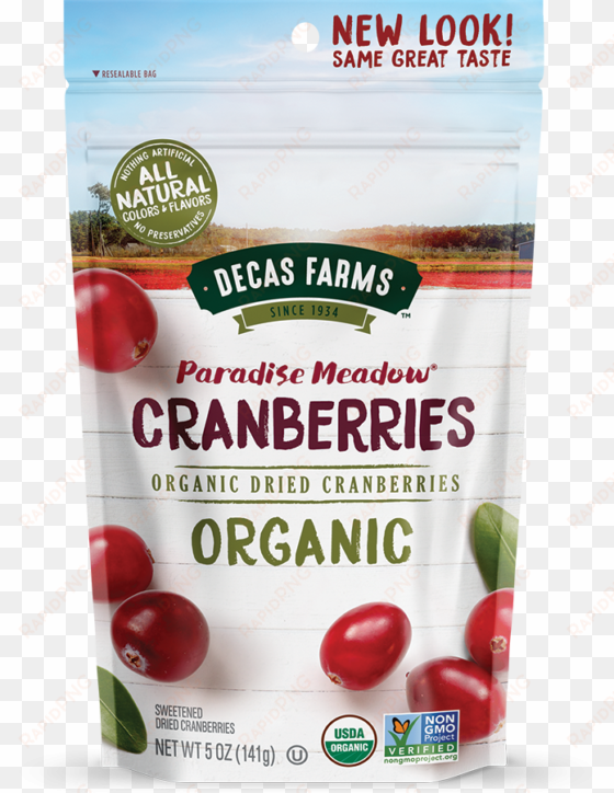 decas farms paradise meadow organic dried cranberries - cranberry