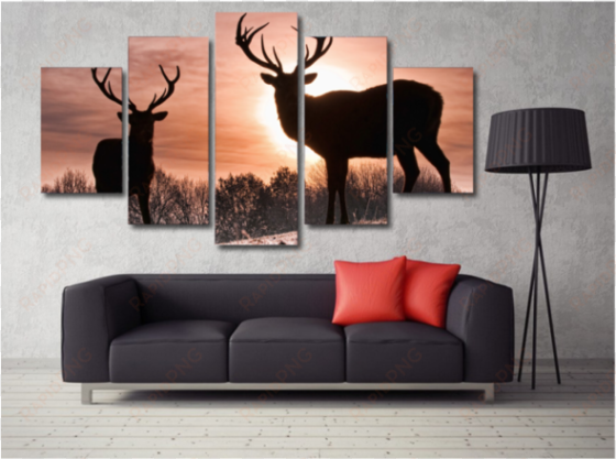 deer - deers sunset snow wild animal nature framed canvas