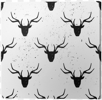 deer head silhouette seamless pattern canvas print - reindeer with ornaments - tote bags