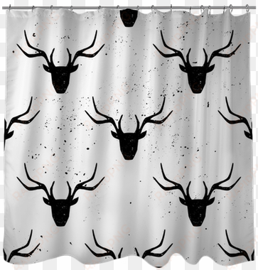 deer head silhouette seamless pattern shower curtain - reindeer with ornaments - tote bags