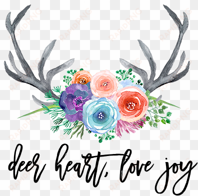 deer heart, love joy - floral watercolor with antlers free clip art