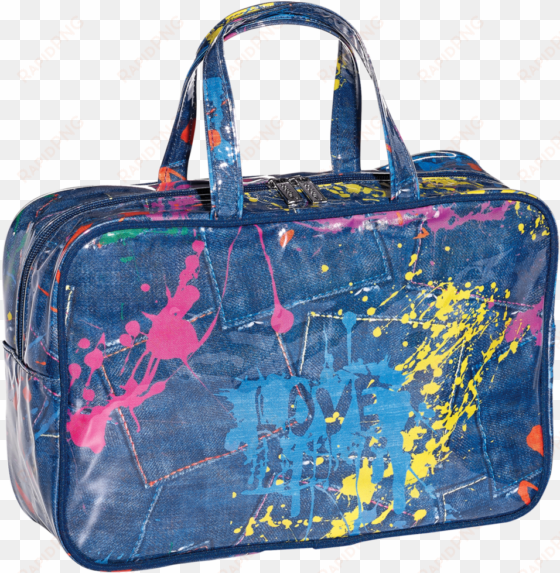 denim paint splatter cosmetic bag - hologram print makeup bag