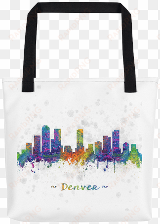 denver skyline watercolor drawing tote bag - denver skyline