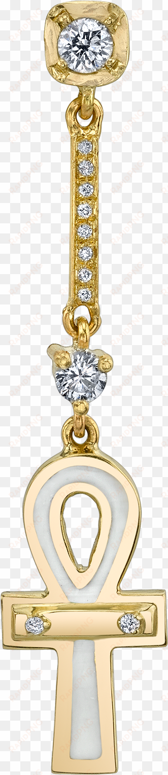 diamond and white enamel ankh drop earring - purple enamel and diamond ankh drops 14k yellow gold