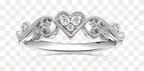 diamond heart scroll design promise ring in 10k white - ring