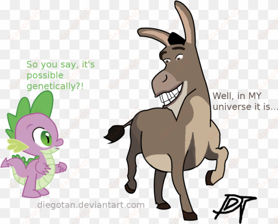 diegotan, crossover, donkey, grin, raised hoof, raised - donkey and dragon shrek sex