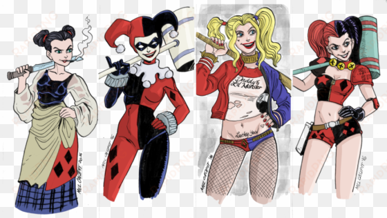 different versions of harleyquins - harley quinn