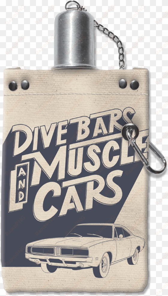 dive bars muscle cars canvas flask - ford torino talladega