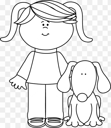 dog black and white black and white girl with pet dog - clipart png black and white free