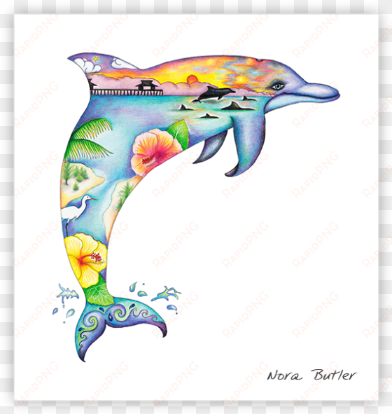 dolphin dream ii by nora butler - coastal daydream dolphin shell paper guest towels 30