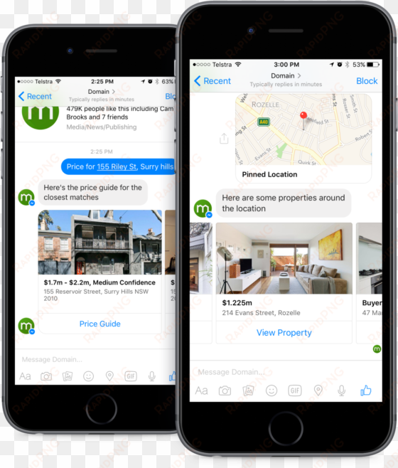 Domain Launches Australia's First Property Messenger - Send Location Chat Bot Facebook Messenger transparent png image