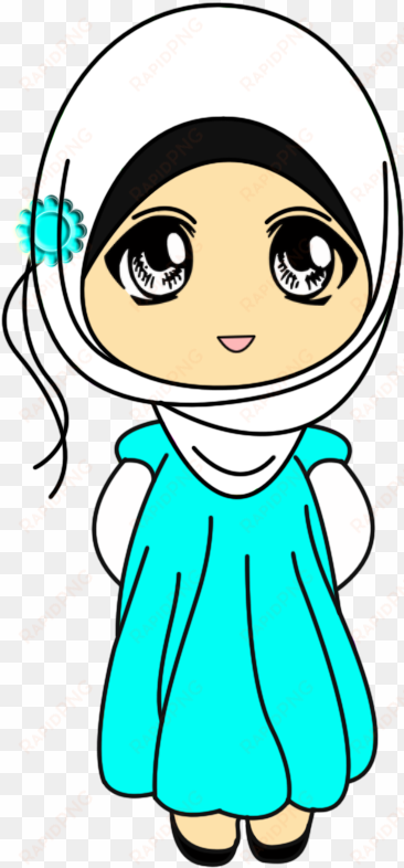 doodle muslimah comel warna biru hijau - doodle muslimah png