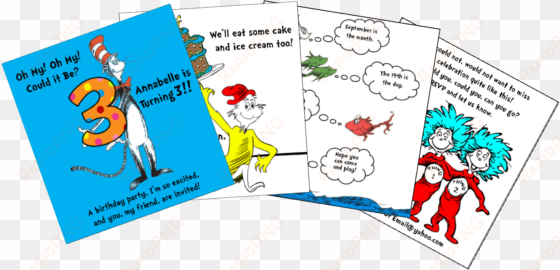 Dr Seuss Storybook Party Invitation - Dr Seuss Thing 1 Thing 2 Edible Lized Custom Customized transparent png image