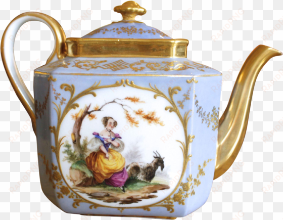 dresden porcelain teapot with figural vignettes and
