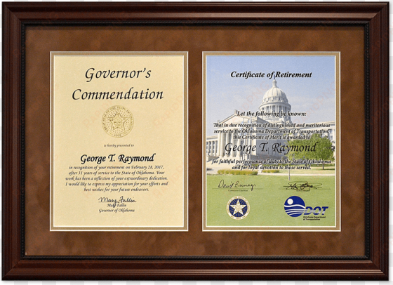 dual retirement certificate and commendation letter - retirement