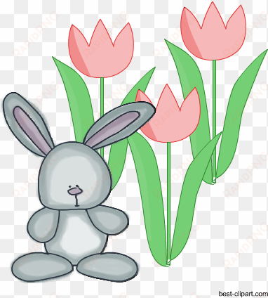 easter bunny and tulips, free png clipart - cartoon