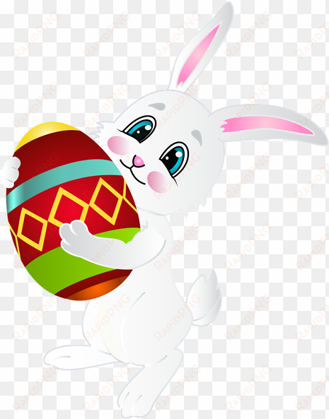 easter bunny png free download - glücklicher osterhase, der buntes ei trägt karte