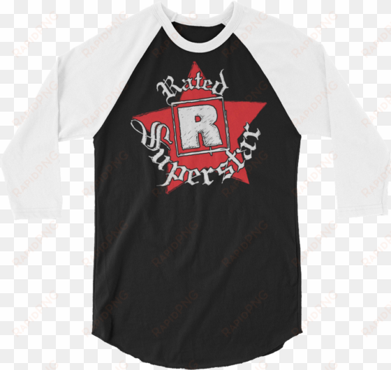 edge "rated r superstar" 3/4 sleeve raglan t-shirt - roman reigns unleash the big dog tee