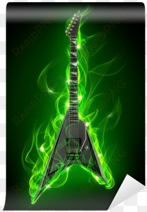 electric guitar in green fire and flame wall mural - book two: mind rockin'